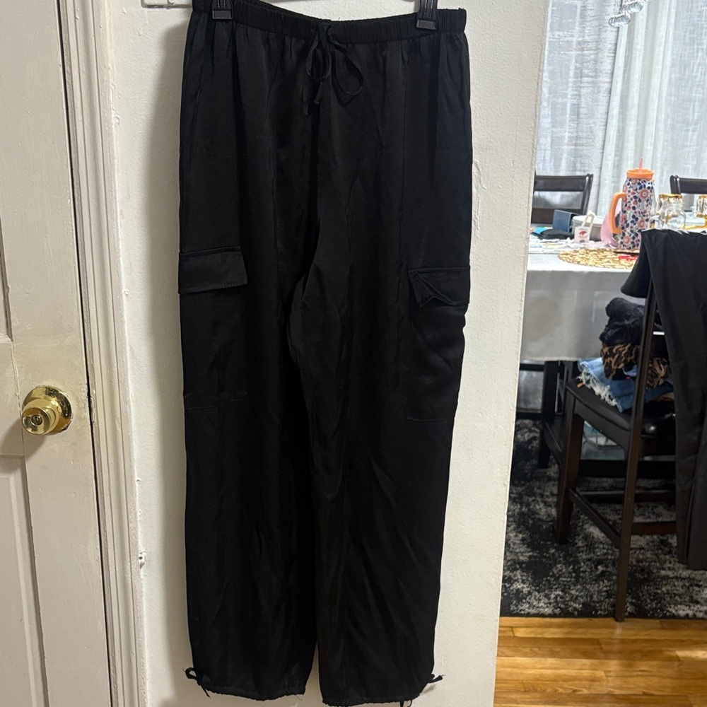 Black Drawstring Cargo Pants - Men